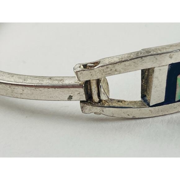 Vintage Alpaca Mexico Bangle Bracelet Red Abalone Small Hinged Letter S Pink Bla - Picture 5 of 15